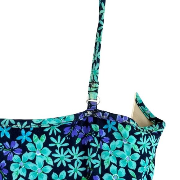 Kathy Ireland Medium One Piece Swim Dress Floral Soft Bra Tummy Control Blue Tea - Picture 6 of 10